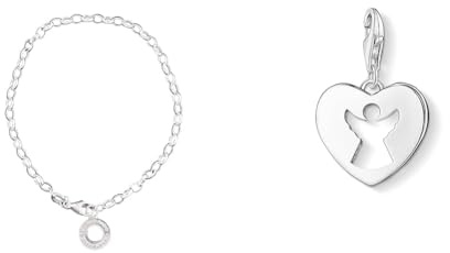 THOMAS SABO Damen Charm-Fußkette Classic 925 Sterling Silber X0034-001-12 & Damen Charm-Anhänger Schutzengel Herz Charm Club 925 Sterling Silber 0869-001-12