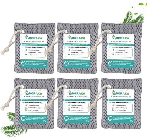 Bolsas purificadoras de aire de carbón de bambú activado,absorbedor de olores de carbón activado para ambientar el aire de habitaciones, armarios, zapatos o el coche (200 g* 6)