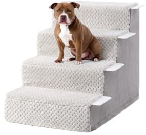 KSIIA Hundetreppe für Kleine Hunde 44cm Hoch, Haustiertreppe mit Abnehmbarem Waschbarem Bezug, Katzentreppe für Alte Katzen Hunde, Rutschfestem Hunderampe Hundetreppe für Bett Sofa, Grau