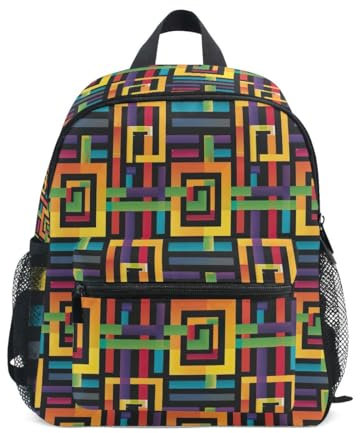 CHIFIGNO Little Kids Backpacks for Girls Boys, Toddler Bag with Name Tag Elementary Kindergarten Bag Mini Backpacks, Rainbow Stripes-1, S
