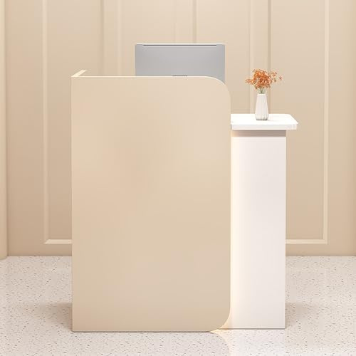 Kleiner Schreibtisch für den Empfang, L-Form, Kassierer, Rezeption für kleine Räume, Einzelhandel, Theke, Empfangstheke für Büro, Boutique, Spa, Lobby, Salon, Hotel, Beige, 80 cm