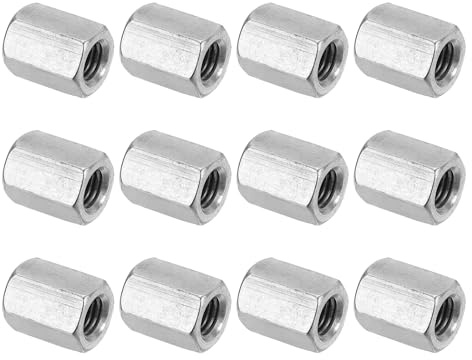 PATIKIL M12 x 30 mm 304 Edelstahl Sechskant-Kupplungsmuttern, 12 Stück Grobgewinde Sechskant Hülsenmutter Verbindungsmutter Gewindehülse Langmutter, Silberton