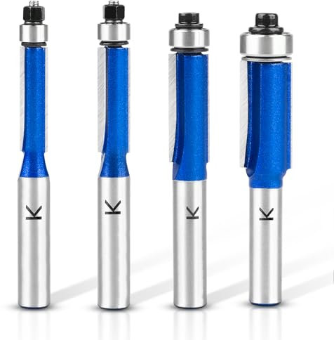 NICAVKIT Set di 4 Frese per Legno 8 mm, Punte Fresa Legno, fresa a doppio lato con cuscinetti per legno, diametro 6,35 mm,8 mm,9,5 mm,12,7 mm, lunghezza di lavoro 25 mm