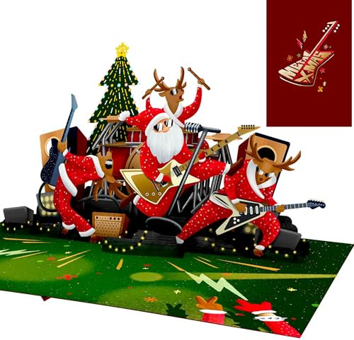 Liebessa - Weihnachten 3D Pop-Up-Karte - Rock 'n' Roll - Rockender Weihnachtsmann - Witzige handgemachte Weihnachtskarte