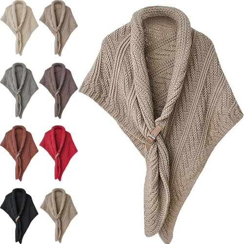 Multifunktionaler Dreieckstuch für Damen, gestrickter Dreieckstuch mit Lederschnalle, lässiger vielseitiger Schal, khaki, Einheitsgröße