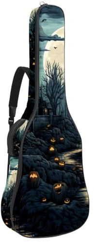 Bassgitarrentasche, 101,6 cm, 101,6 cm, doppelter verstellbarer Schultergurt, Akustikgitarre, Gigbag, Gitarrenkoffer, wasserdichtes Oxford-Gewebe, dicker Schwamm, Halloween-Schlossmuster 77,