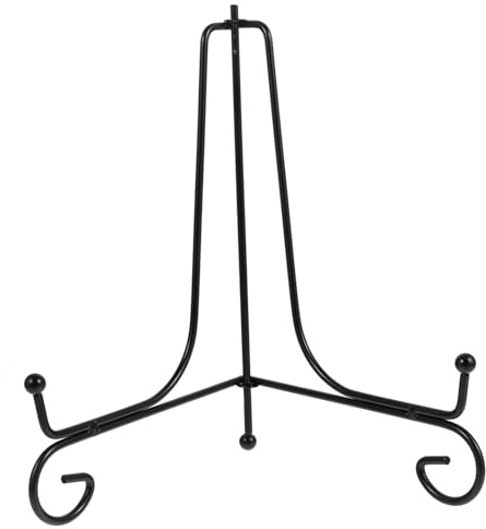 IMIKEYA Supporto Porta Piatti Cavalletto Multifunzionale in Ferro Nero Gambe Piegate per Esposizione di Piatti, Cornici, Libri su Desktop in Casa