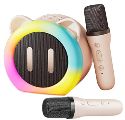 Gwtdtoad Macchina per karaoke, Macchina per karaoke per adulti - Microfono e altoparlante portatili da esterno con orecchie,Luci a LED per esterni, 2 microfoni wireless e altoparlante karaoke