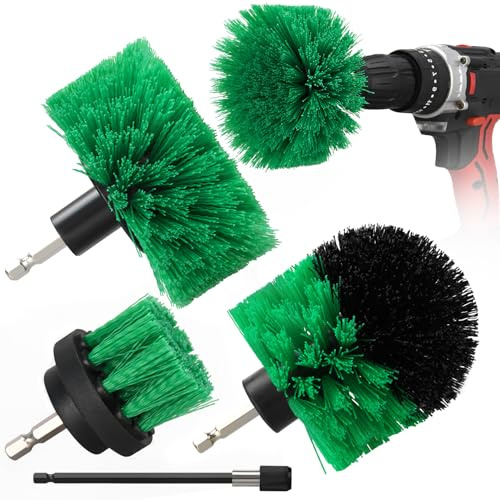 4pcs Drill Brush Attachment Kit, 2025 New Grout Drill Brush Set, All Purpose Power Scrubber Cleaning Kit for Bathtubs, Tile Grout Lines, Bathroom, Showers, Tile, Tile Seams (Green)