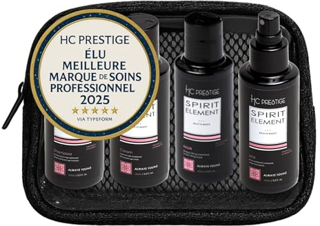 HC Prestige Always Young – Kit Cheveux Caviar 4x100ml Voyage (Shampoing, Masque, Crème, Brume) – Cure Jeunesse Anti-Âge – Réparation, Brillance & Douceur – Vegan, Sans Silicone, Made in France