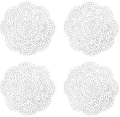 Qusedwey 4PCS 8,6 Pouces Napperons Crochet Rond Dentelle Napperon Napperons Faits à la Main Coton Crocheté Dessous de Verre (Blanc)