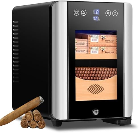 hKjPlvf Cave à Cigares 8 L, Refroidisseur Intelligent pour Cave à Cigares éLectrique, Armoire à Cigares Silencieuse à TempéRature Constante avec éTagèRe Et Tiroir en Bois De CèDre pour 100 Cigares