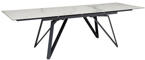 Esszimmertisch 180-260 cm Ausziehbar Keramik Glas Weiß | Keramiktisch Marmor-Optik Groß | Designer Küchentisch Rechteckig | Esstisch Extravagant mit Metallbeinen