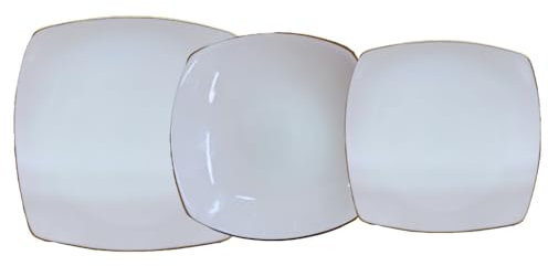 Omniacasa Gold Line - Juego de platos cuadrados, 20 piezas, porcelana blanca con borde dorado, servicio para 6 personas