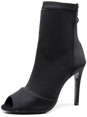 SWDZM Scarpe da Ballo Stivaletto Latino Americano Donna Punta Aperta con Tacco Alto Stivaletti da Sala Festa,Nero,Tacco 8.5cm,Gomma,44 EU
