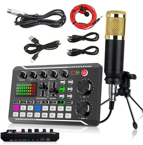 BM-800 Ensemble de microphones à condensateur avec kit de carte son F998 en direct, ensemble d'équipement de podcast avec changeur de voix et fonctions de mixage pour PC, smartphone, enregistrement et