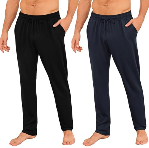 Marvmys 2 Piezas Pantalón Pijama Hombre Largo Pantalones de Pijama de Ajuste Recto Hombre con Bolsillos S-4XL