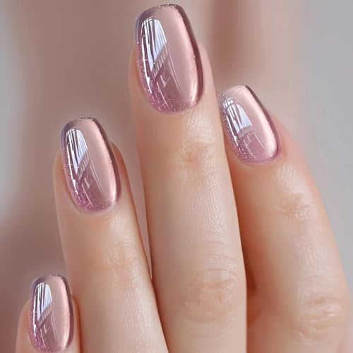Ceboic 24Pcs Press on Nails Kurz Eckig, Lila Katzenauge Nägel zum Aufkleben Glitzer Falsche Nägel, Full Cover Kunstnägel Square Acryl Fingernägel zum Aufkleben, French Fake Nails für Frauen