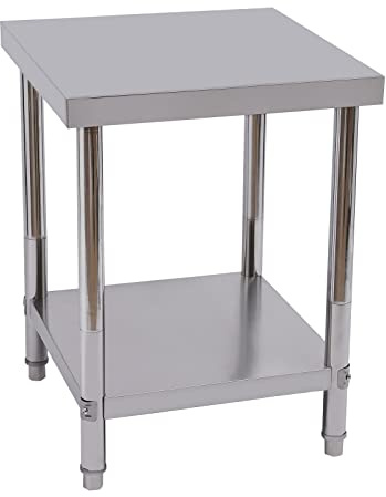 Hanmorfarbi Carro de trabajo de acero inoxidable de calidad industrial, 2 niveles, 400 kg, capacidad de carga 201, inoxidable, 60 x 60 x 80 cm, mesa de trabajo de cocina, preparación de alimentos