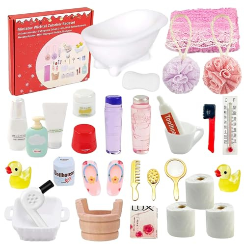 Ligtmor Accessoires de GNOME, 31 Pièces D'accessoires de,Maison de Poupée pour la Décoration de Noël et la Maison de Poupée, Décoration de Salle de Bain de GNOME de Noël