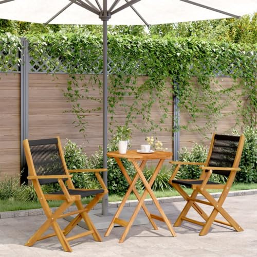 INLIFE 3-TLG. Bistro-Set Schwarz Polypropylen und Massivholz,Möbel,Gartenmöbel,Gartenmöbel-Sets,Schwarz,19.5 KG,3281793