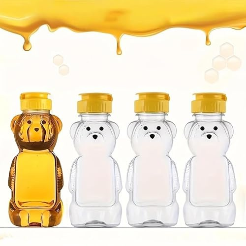 Haoyanger Honigspender, 4PCS Honiggläser Honigglas mit Deckel Bär Honigspender Transparent Squeeze Flasche Honigtopf Honigvorratsglas Honig Glas Honigtopf Honey Jar Honigbehälter Für Ketchup Honey