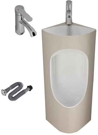 Urinario de pared de esquina negro para hombre, urinario de cerámica con lavabo y grifo, ideal para baños públicos, baños, hoteles y más, diseño que ahorra espacio