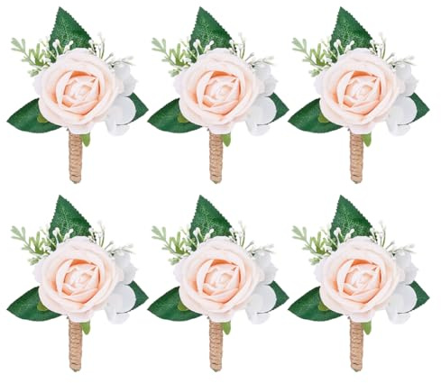 SUPERFINDINGS 6 Stück Hochzeit Braut Blumen Anstecker Rose Ansteckblume Boutonniere Anstecknadel künstliche Hochzeitsblume Brautjungfern-Corsage für Hochzeit Feier Abschlussball Party Heimdekoration