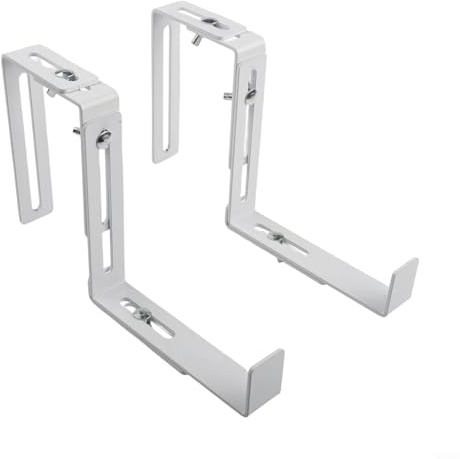 Adjustable Iron Flowerpot Holder Hooks for Window Boxes and Railings, No Drill Installation, 2-Pack, White
