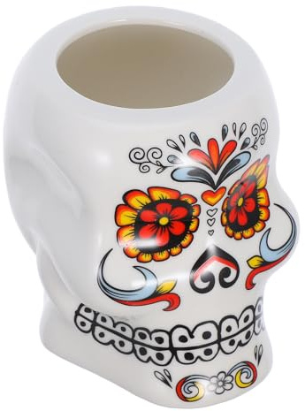 jojofuny Mug Tiki en Céramique Blanc Tête de Mort pour Cocktails, Gobelet Festif Hawaïen, Tasse à Cocktail pour Fêtes, Bar et Festivals, Verre à Vin Décoratif, 1 Pièce