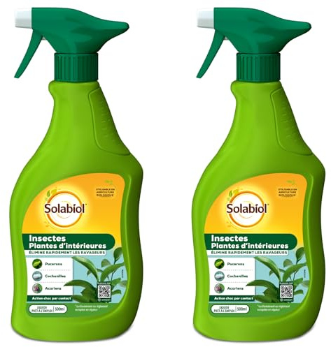 SOLABIOL 2 Insectes Plantes d'Intérieur - 2 Pulvérisateurs - 2x500ml | Prêt à l'Emploi - Action Choc - Agit par Contact - Pucerons, Cochenilles & Acariens - SOPVPAL500X2
