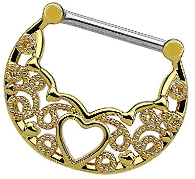 Piersando Brustwarzen Piercing Intimpiercing Nippelpiercing Brust Nippel Intim Brustwarzenpiercing Barbell Stab mit Clicker Schild Herz Filigran Gold