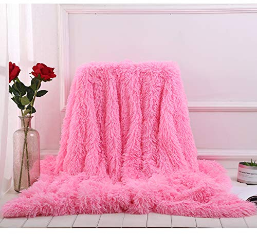 Flauschig Weich Lang Plüsch Kuscheldecke Samt Doppelte Dick Decke Plüschdecke Multifunktional Hintergrund Dekorative Drinnen Decken TV Decke (Rosa, 160 * 200cm)