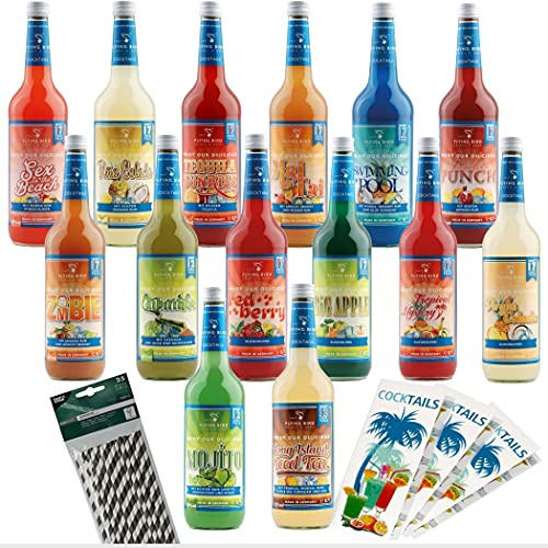 Flying Bird Mixpaket für 224 Cocktails | 14 Flaschen 0,7l komplett mit Zutaten | Saft dazu, schütteln, fertig