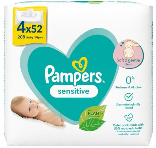 Pampers Sensitive Fragrance-Free Baby Wipes, 4 x 52each
