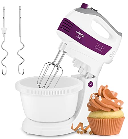 Ufesa BV4655 Elektrischer Handrührer mit Rührschüssel |Küchenmaschine – Knetmaschine - 400 Watt – 2 in 1 Funktion| 5 Geschwindigkeitsstufen – Turbo | 2 Knethaken -2 Schneebesen | Soft-Touch-Griff, 4573, Violett