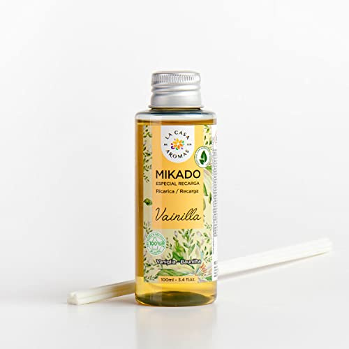 La Casa de los Aromas - Ambientador Mikado Aroma Vainilla - Set Difusor Líquido para Reposición con Varillas - Fragancia Duradera - Ideal para el Hogar, Baño, Casa - 6 x 100 ml