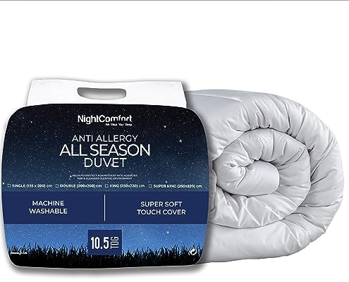 Night Comfort All Season Deluxe Feels Like Down Anti Allergy 10.5 Tog Duvet - 100% Microfibre Cover Filled with Thick Ultra Bounce Hollowfibre Quilt, King (Packaging may vary)