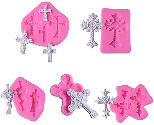 Silikon-Kreuzformen Kreuzform Kuchen Fondant Form, 5 Stück Cross Silikon Fondantform, Schokolade Süßigkeiten Form, für Süßigkeiten, Schokolade, Fondant, DIY Kuchendekoration