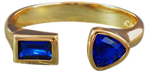 NicoWerk Damen Silberring Ausgefallen aus 925 Sterling Silber Schmal Golden mit Stein Blau Formen Zirkonia Verstellbar Offen SRI728