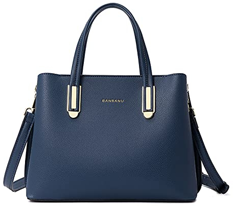 FANDARE Umhängetaschen Elegante Schultertasche Damen Handtasche Frauen PU Leder Wasserdicht Große Kapazität Mittel Büro Schule Einkauf Arbeitstasche Reisen mit Vielen Fächern Henkeltaschen Blau