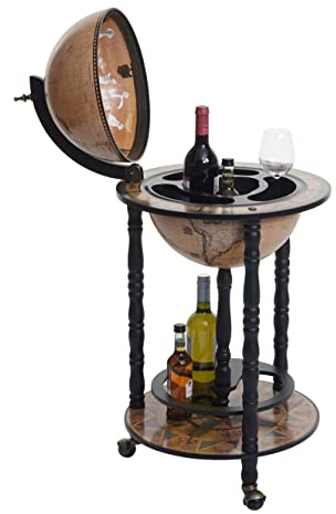 Mendler Mini Bar portabottiglie Carrello con Ruote mappamondo HWC-D83 - Nero