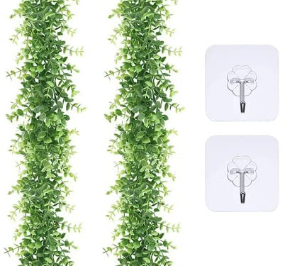 Anlising 2PCS Eucalipto Artificial Guirnalda, 1,8M Guirnaldas de Eucalipto Artificial, Artificiales Enredaderas de Seda, con 2 Ganchos, para Decoración de Boda, Jardín, Cocina, Oficina