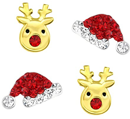 FIVE-D 2 Paar Ohrringe Weihnachten Nikolaus Mütze und Weihnachtsbaum 925 Sterling Silber im Schmucketui