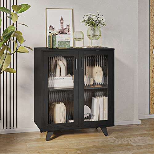 Panana Kitchen Sideboard Wood Storage Cabinet Accent Cupboard with 2 Doors and Shelf for Dining Room, Living Room, Entryway (Black, 69cm)
