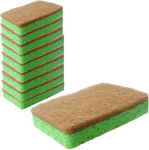 Roellgs 10 Stück natürliche Küchenschwämme, umweltfreundlich und kompostierbar, biologisch abbaubar, Reinigungsprodukte für schwere Waschpads, kratzfreie Schrubber