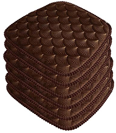 ZIBENE Stuhlkissen Esszimmer Binden, Sitzkissen Gartenstuhl 6 StüCk, Sitzpolster Stuhl 45x45 mit BäNdern und Rutschfester Boden, Samt Stuhlauflagen KüChenstuhl Landhaus Halbrund 6er Set Braun