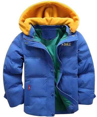 linboo Doudoune Enfant Garçon Manteau de Duvet Blouson Chaud Veste d'Hiver à Capuche Sport Jacket, Royal Bleu, 9-10 ans