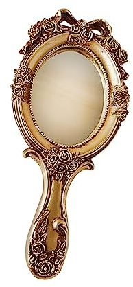 Colcolo Vintage-Handspiegel, Kosmetikspiegel, Prinzessin, oval, tragbar, mit Griff, geprägte Blume, up-Spiegel, Handspiegel für Reisen, Zuhause