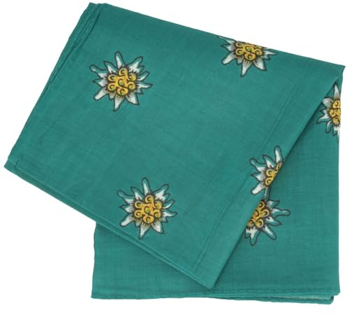Breiter Edelweiß Trachtentuch Nickituch Trachten-Nickituch Schal Tuch aus 100% Baumwolle 50 x 50 cm (Mittelgrün)